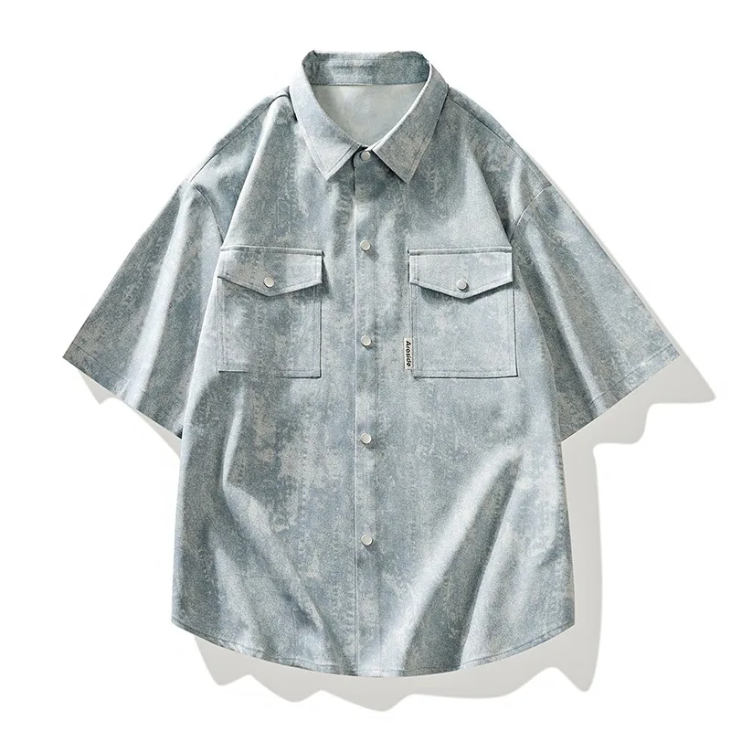 Men's Light Blue Washed Denim Short Sleeve Shirt Oversized Lapel Button Down Casual Retro Top with Dual Chest Pockets
Men's Light Blue Washed Denim Short Sleeve Shirt Oversized Lapel Button Down Casual Retro Top with Dual Chest Pockets