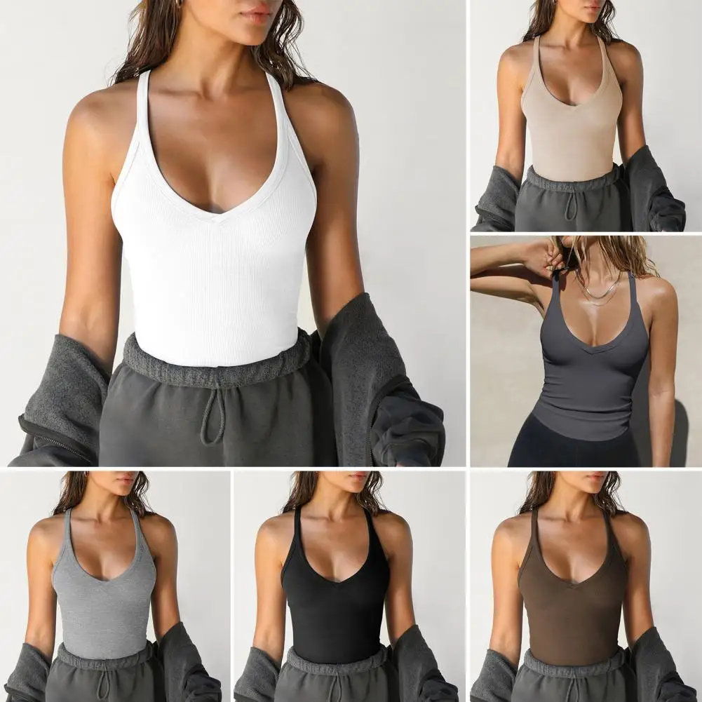 Women Summer Top Low-cut V Neck Sleeveless Elastic Knitted Soft Sweat Absorption Solid Color Slim Fit Sport Exercise Tank Top
Women Summer Top Low-cut V Neck Sleeveless Elastic Knitted Soft Sweat Absorption Solid Color Slim Fit Sport Exercise Tank Top