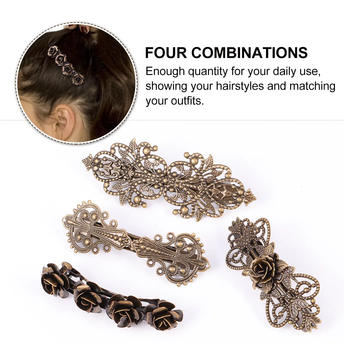 4Pcs Vintage Hair Clip Set for Women Premium Copper Hairpins Retro Elegant Design Hair Accessories European Style Daily
4Pcs Vintage Hair Clip Set for Women Premium Copper Hairpins Retro Elegant Design Hair Accessories European Style Daily