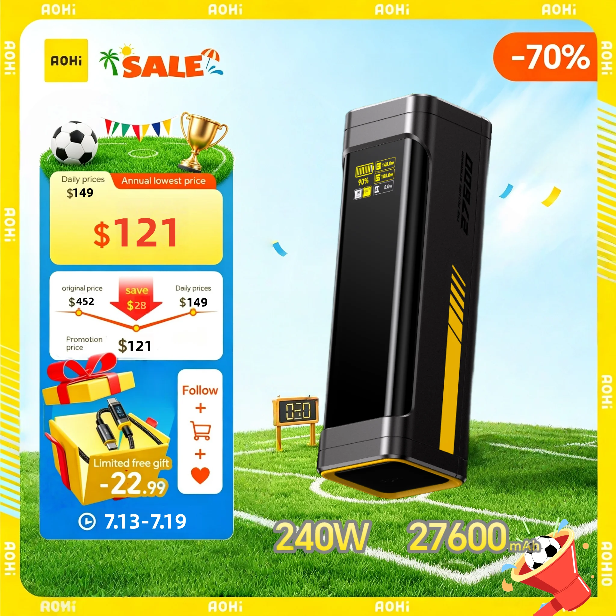 AOHI The Future Starship 240W 27,600mAh LED Display Power Bank with 3FT C-C Cable
AOHI The Future Starship 240W 27,600mAh LED Display Power Bank with 3FT C-C Cable