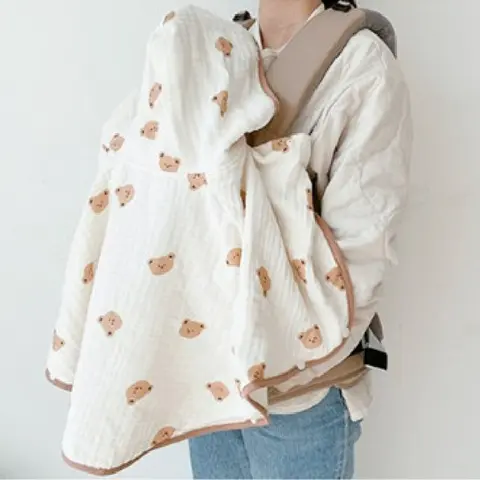 Children Coat Infant Outerwear Cardigan Muslin Crinkle Blanket Baby Cloak Hooded Sun Protection Windproof Toddler Cape Bear