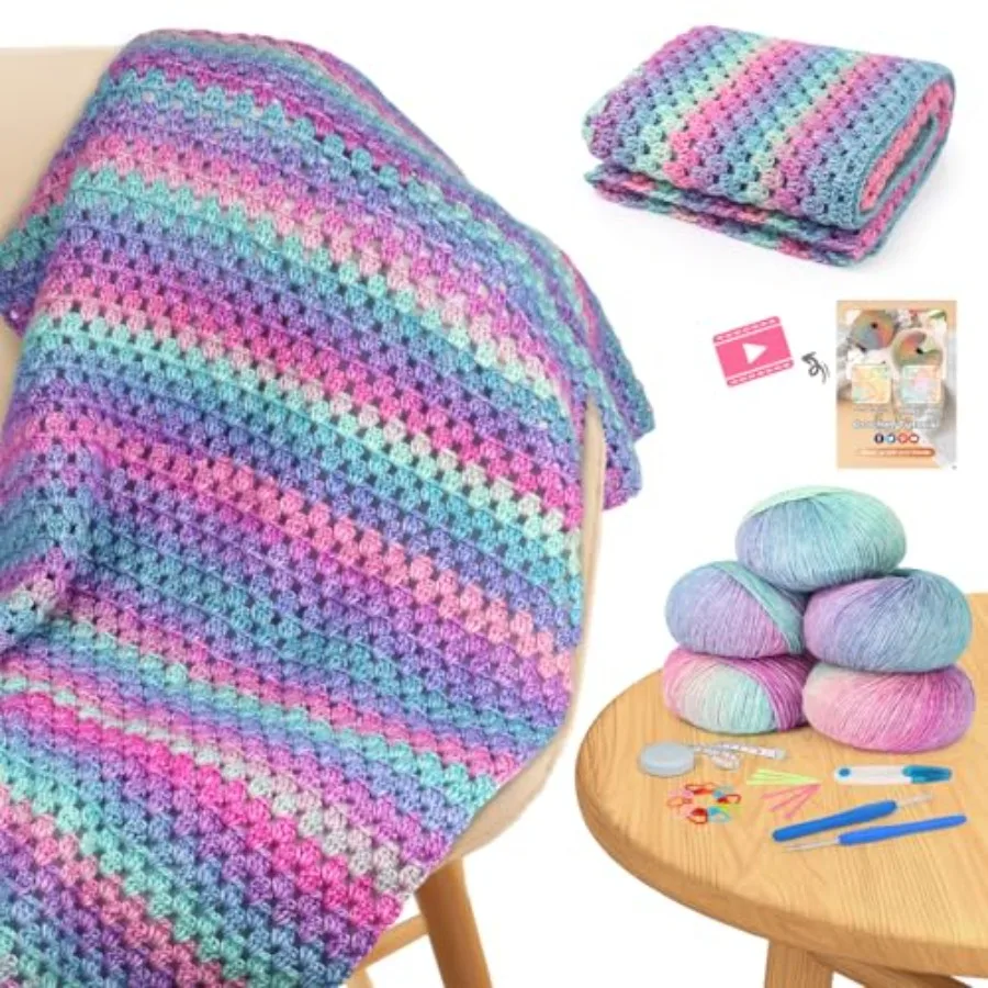 Blanket Crochet Kit for Beginners Super Easy Crochet Blanket Kit with Soft and Colorful Gradient Yarns Detailed Video Tutorials
Blanket Crochet Kit for Beginners Super Easy Crochet Blanket Kit with Soft and Colorful Gradient Yarns Detailed Video Tutorials