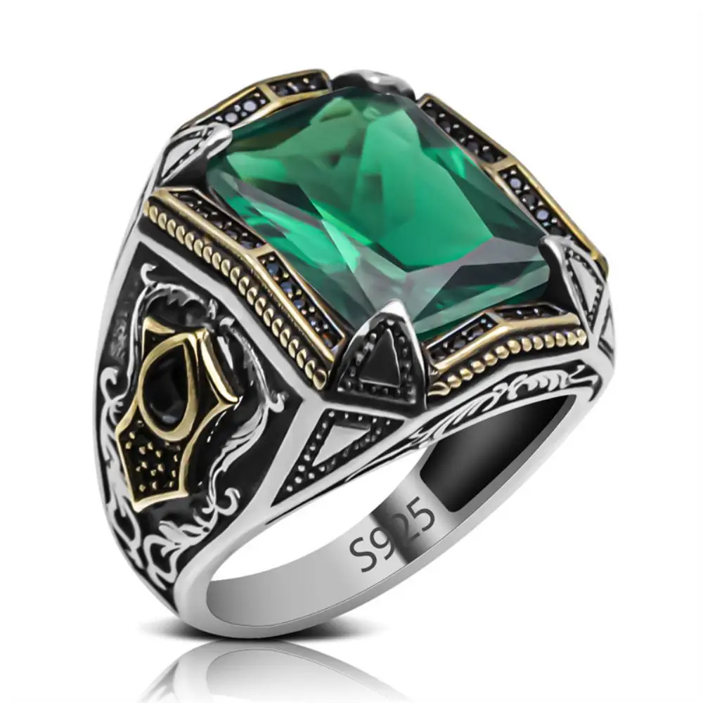 Genuine 925 Sterling Silver Domineering Turkish Style Design Men Ring with Green Cubic Zirconia Stone
Genuine 925 Sterling Silver Domineering Turkish Style Design Men Ring with Green Cubic Zirconia Stone