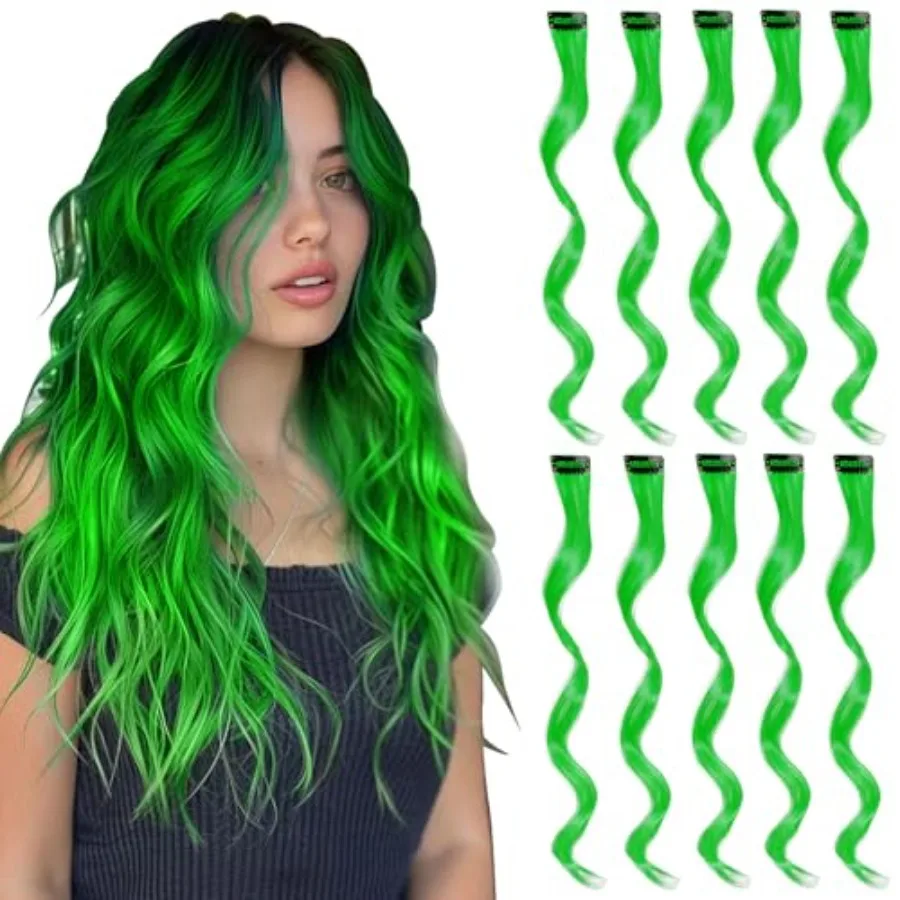 Colored Hair Extensions Clip in for Girls Women, 16inch Curly Wavy, 10pieces Green
Colored Hair Extensions Clip in for Girls Women, 16inch Curly Wavy, 10pieces Green