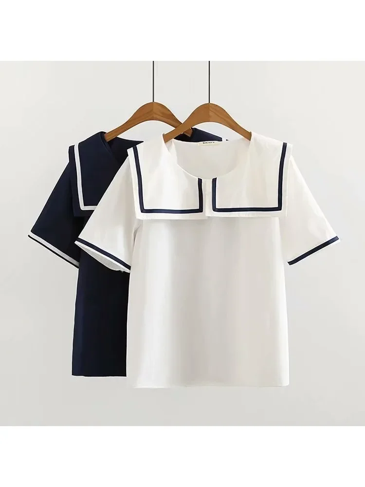 High Quality JK Blouse White Tops Women Causal Half Sleeve Sweet Sailor Collar Shirts Summer Korean Navy Blusas De Mujer
High Quality JK Blouse White Tops Women Causal Half Sleeve Sweet Sailor Collar Shirts Summer Korean Navy Blusas De Mujer