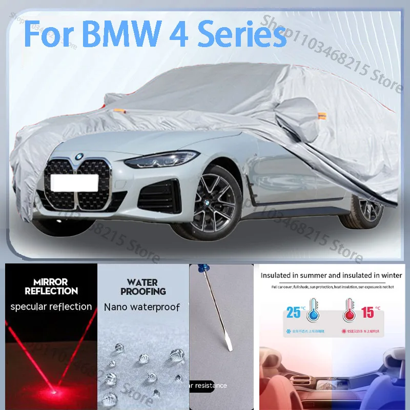 For BMW 4 series Full Car cover with UV protection and Winter Insulation roles,Rainproof,Snowproof Ati-frost properties.
For BMW 4 series Full Car cover with UV protection and Winter Insulation roles,Rainproof,Snowproof Ati-frost properties.
