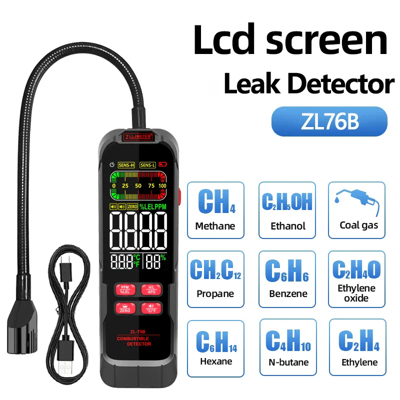 ZL76B Gas Leakage Detector Buzzer Alarm LCD Display Digital Display Combustible Gas Detector Temperature and Humidity Gas Analyz
ZL76B Gas Leakage Detector Buzzer Alarm LCD Display Digital Display Combustible Gas Detector Temperature and Humidity Gas Analyz