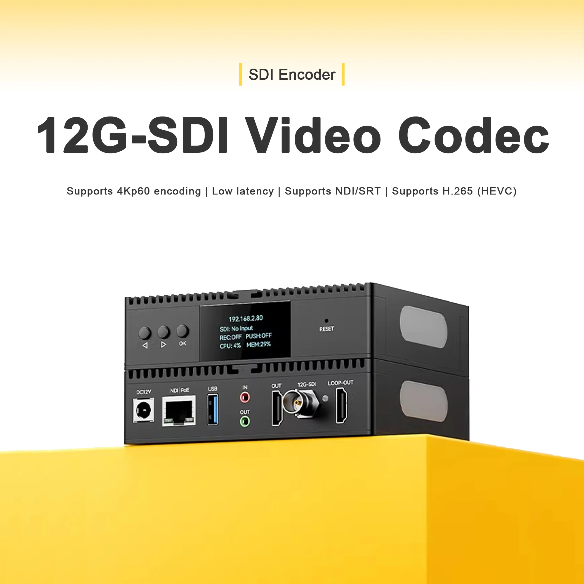 Кодер/декодер 4K60 12G SDI H.265 для прямой трансляции SRT Wonder NDI
Кодер/декодер 4K60 12G SDI H.265 для прямой трансляции SRT Wonder NDI