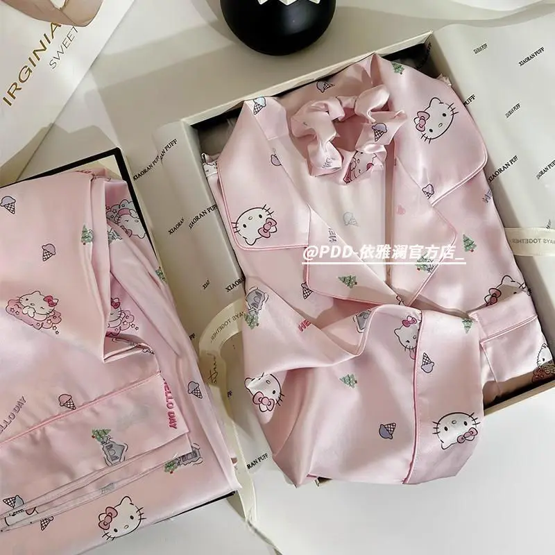 Hello Kitty Pajamas Miniso Cute Fashion Printing Ice Silk Pajamas Comfortable Leisure Long Sleeved and Long Pants Home Suit Set
Hello Kitty Pajamas Miniso Cute Fashion Printing Ice Silk Pajamas Comfortable Leisure Long Sleeved and Long Pants Home Suit Set