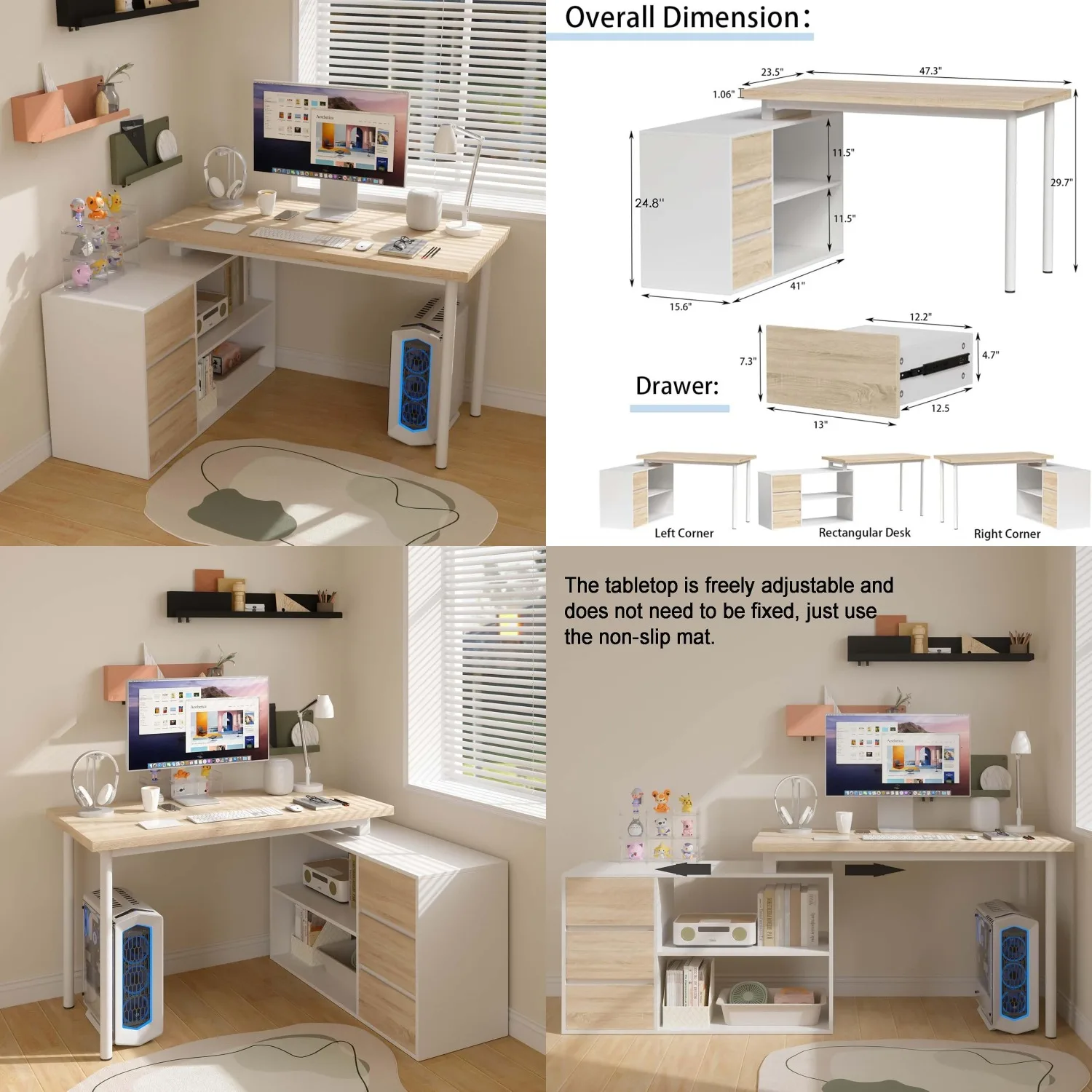 L Shaped Computer Desk 47 Inch with File Drawers & Storage Shelves Corner Desk for Small Space Office, Customized
L Shaped Computer Desk 47 Inch with File Drawers & Storage Shelves Corner Desk for Small Space Office, Customized