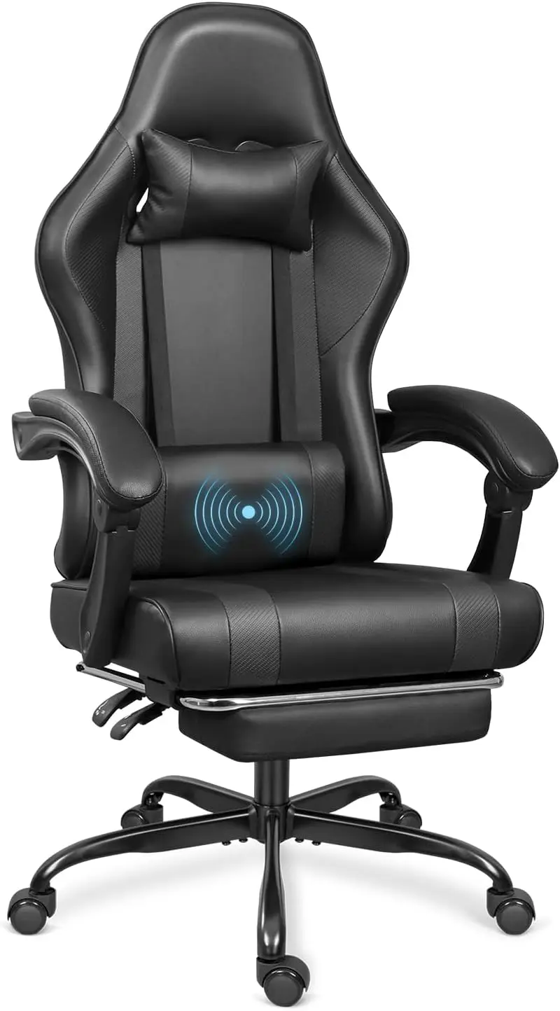 Gaming Chair with Footrest & Massage Lumbar Support, Height Adjustable - Black
Gaming Chair with Footrest & Massage Lumbar Support, Height Adjustable - Black