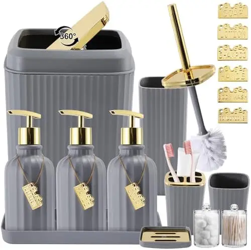 17PCS Grey Bathroom Set - Toilet Brush, Trash Can, Q-Tip Holder & Soap Dispensers
17PCS Grey Bathroom Set - Toilet Brush, Trash Can, Q-Tip Holder & Soap Dispensers