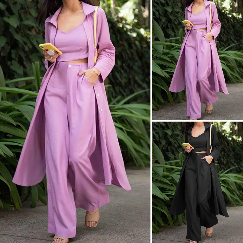 Fashion Long Sleeve Shirt 3PCS Women Suits Summer Matching Sets Solid Loose Pant Sets Casual Wide Leg Trousers
Fashion Long Sleeve Shirt 3PCS Women Suits Summer Matching Sets Solid Loose Pant Sets Casual Wide Leg Trousers