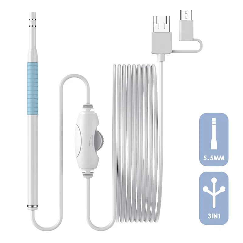 Mobile Phone 3in1 5.5mm Black OTG Otoscope for Android 1.5M USB Micro/Type-C/2.0 Soft Cable Ear Scoop Endoscope Waterproof IP67
Mobile Phone 3in1 5.5mm Black OTG Otoscope for Android 1.5M USB Micro/Type-C/2.0 Soft Cable Ear Scoop Endoscope Waterproof IP67