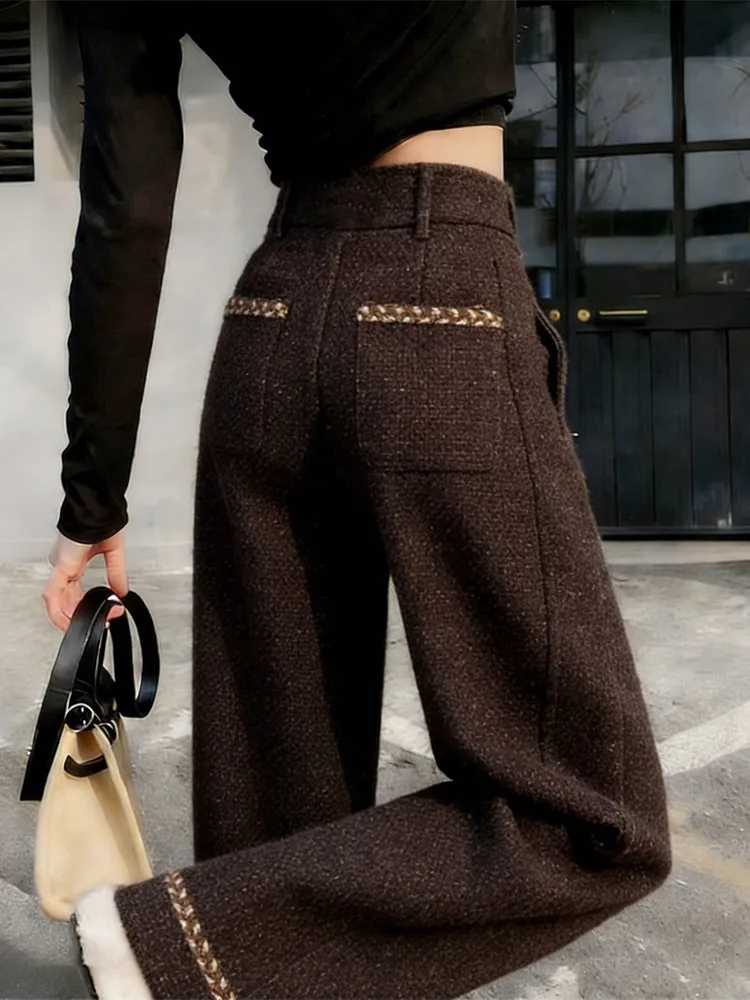 High Waist Wide Leg Pants Women's Fashion Thickened Fleece Woolen Casual Straight Leg Trousers Spring New Style Retro Style
High Waist Wide Leg Pants Women's Fashion Thickened Fleece Woolen Casual Straight Leg Trousers Spring New Style Retro Style