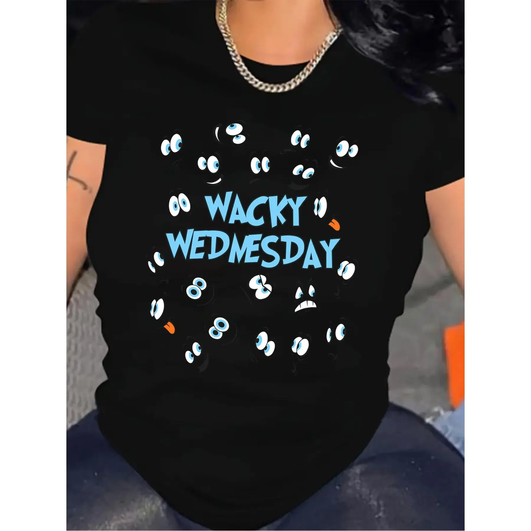 1pc Women's Wacky Wednesday Graphic T-Shirt - 180g Soft Casual Loose Fit Round Neck Short Sleeve Top with Playful Geometric Patt
1pc Women's Wacky Wednesday Graphic T-Shirt - 180g Soft Casual Loose Fit Round Neck Short Sleeve Top with Playful Geometric Patt