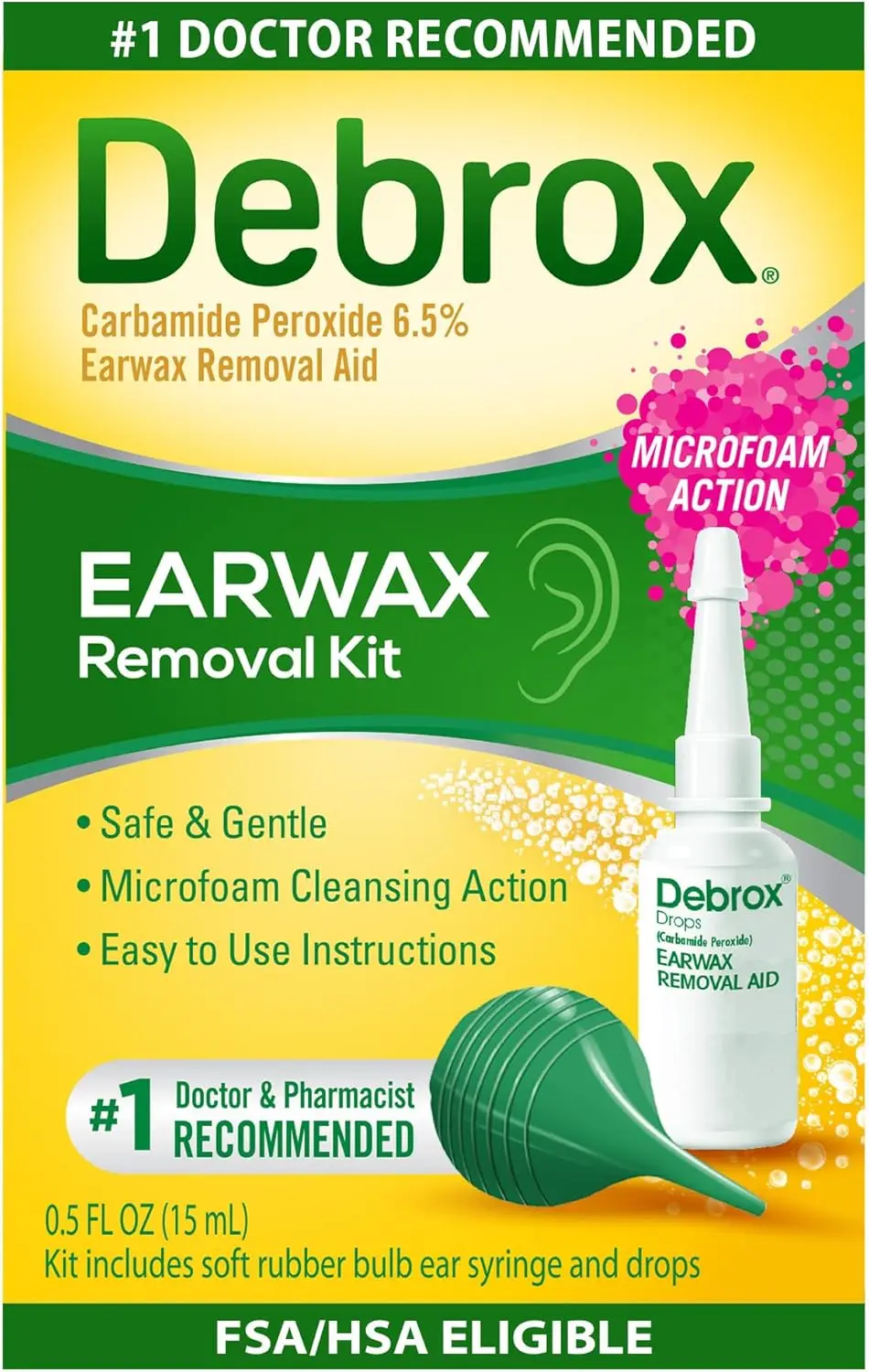 Ear Wax Removal Kit with Bulb Syringe & Drops, 0.5 Fl Oz, Carbamide Peroxide, Safe for Home Use
Ear Wax Removal Kit with Bulb Syringe & Drops, 0.5 Fl Oz, Carbamide Peroxide, Safe for Home Use
