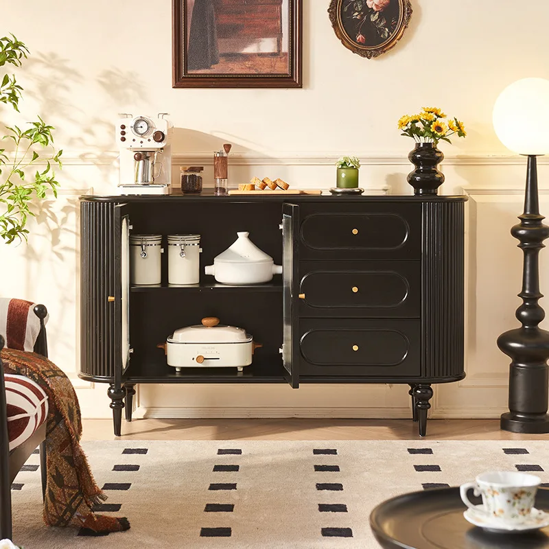 French solid wood dining side cabinet, retro wind shutter design, black integrated multi-functional storage cabinet
French solid wood dining side cabinet, retro wind shutter design, black integrated multi-functional storage cabinet