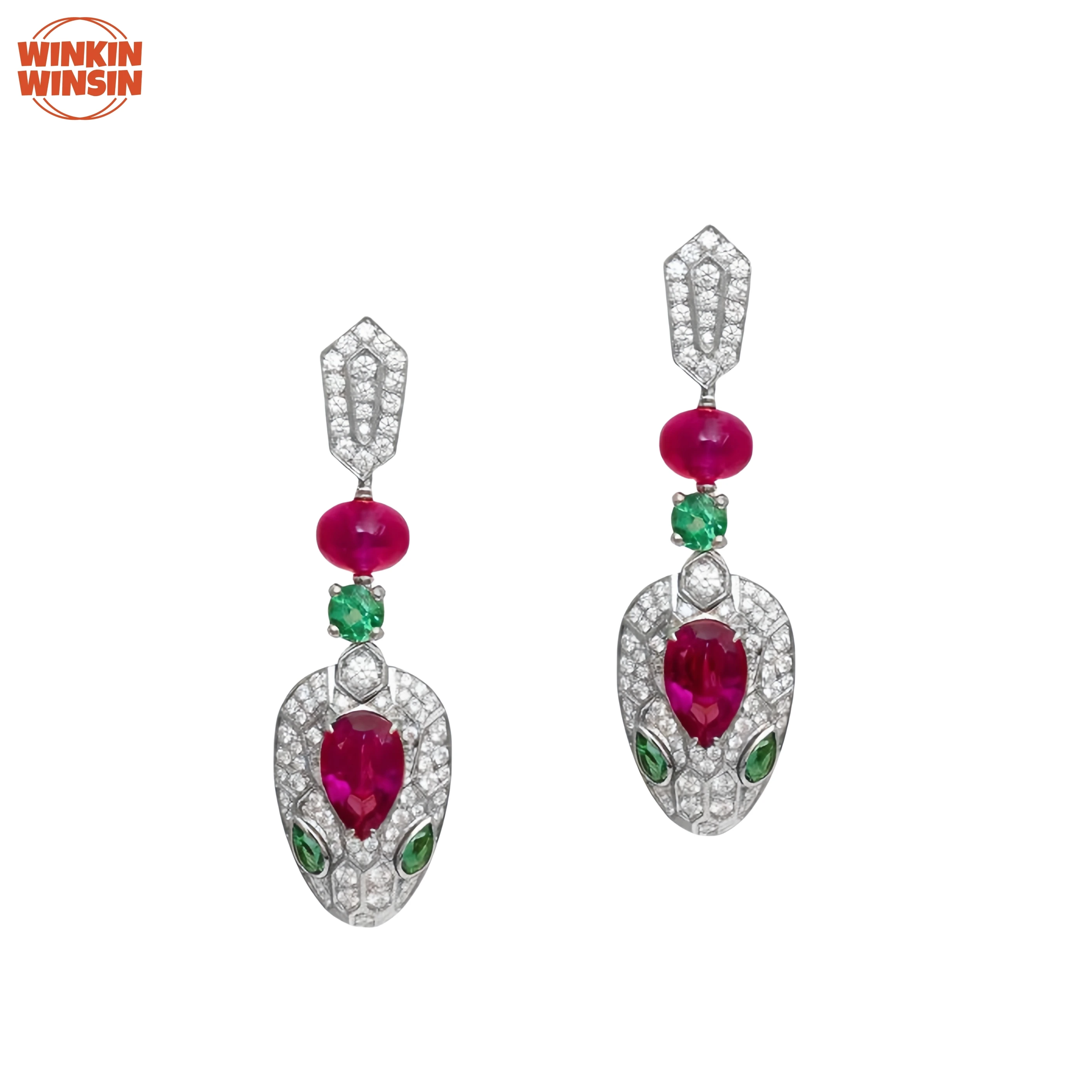 Winkin Winsin Luxury Designer Brand Snake Women Earrings Pigeon Blood Ruby Gemstones Drop Earrings Stud Ear Clip Pendant Jewelry
Winkin Winsin Luxury Designer Brand Snake Women Earrings Pigeon Blood Ruby Gemstones Drop Earrings Stud Ear Clip Pendant Jewelry