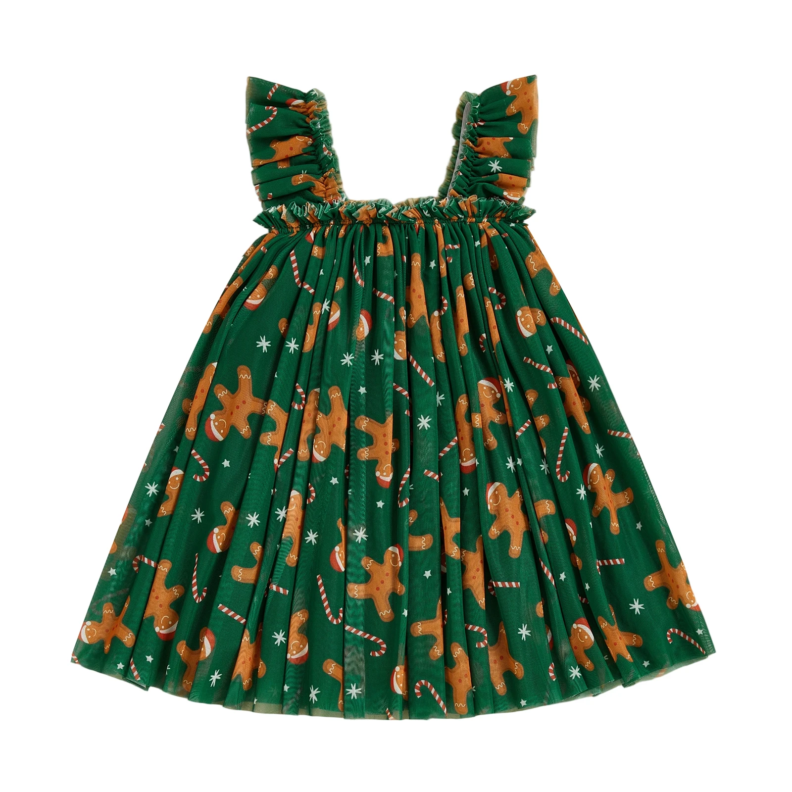 Christmas Toddler Girl Dress with Festive Gingerbread Man Print Sleeveless Square Neck Design and Tulle Skirt
Christmas Toddler Girl Dress with Festive Gingerbread Man Print Sleeveless Square Neck Design and Tulle Skirt