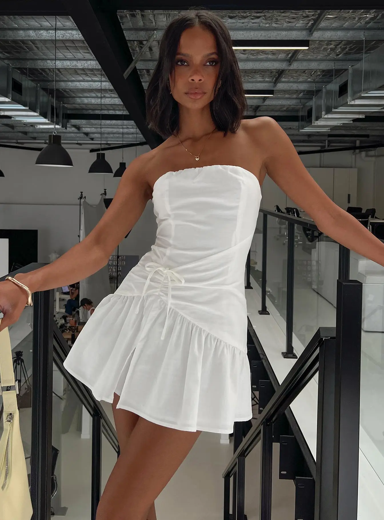 Edgy Cute Strapless Drawstring Tie Dress, Waist Split Ruffle White Dress, Slimming Mini Dress
Edgy Cute Strapless Drawstring Tie Dress, Waist Split Ruffle White Dress, Slimming Mini Dress