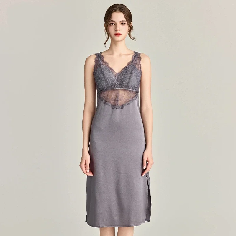 22 мм 100% натуральный шелк, мягкая домашняя одежда, ночная рубашка, длинный жилет, ночная рубашка с накладкой на грудь, женская одежда для сна, платье миди, сорочка PJS