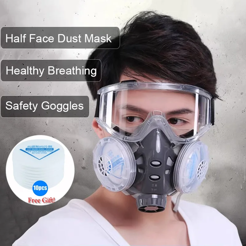 New Dust Mask Respirator Dual Filter Half Face Mask With Safety Glasses For Carpenter Builder Polishing Dust-proof +10 Filters
New Dust Mask Respirator Dual Filter Half Face Mask With Safety Glasses For Carpenter Builder Polishing Dust-proof +10 Filters