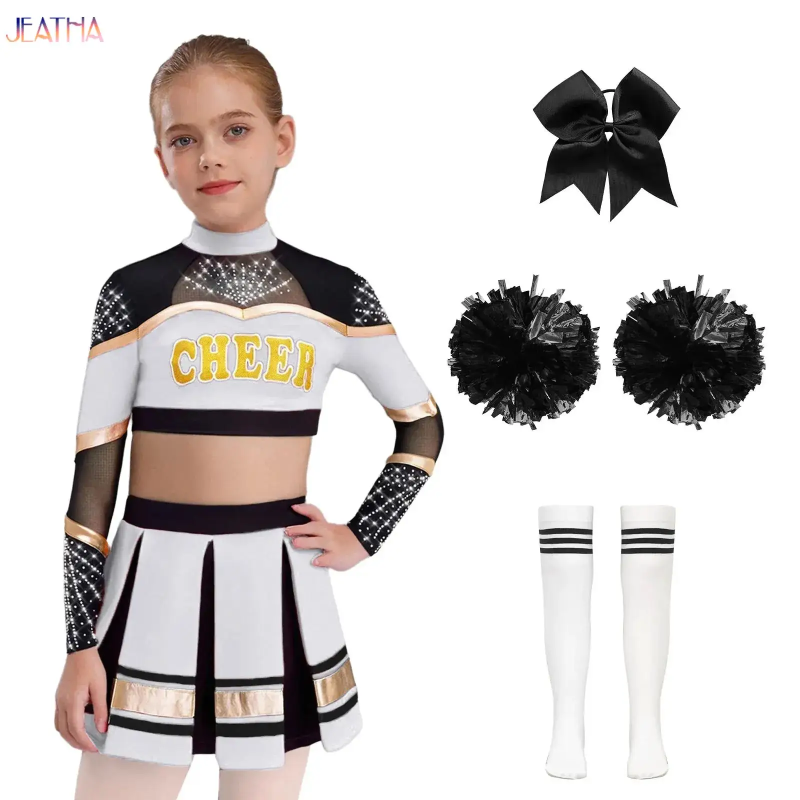 Girls Cheerleading Uniforms School Cheer Dance Outfit Cheerleader Costume Children Glittery Rhinestones Cheerlead Uniforms Suit
Girls Cheerleading Uniforms School Cheer Dance Outfit Cheerleader Costume Children Glittery Rhinestones Cheerlead Uniforms Suit