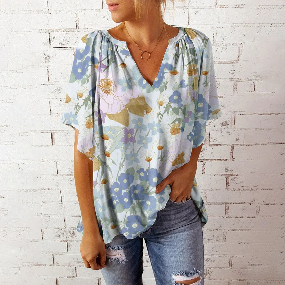 2024 Summer Fashion New Women's Top Spring V-neck Print Short Sleeves Loose Casual Elegant Pullover Shirt
2024 Summer Fashion New Women's Top Spring V-neck Print Short Sleeves Loose Casual Elegant Pullover Shirt