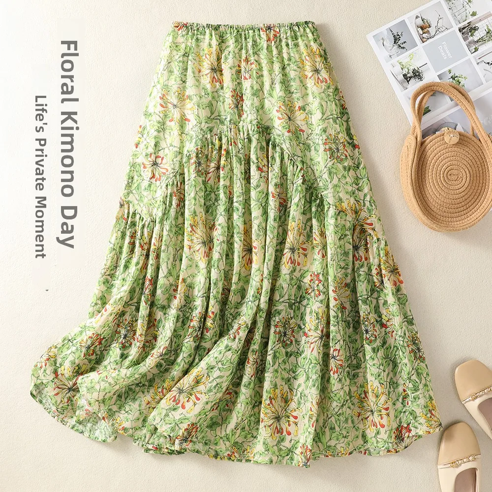 Romantic Countryside Floral Print Half Skirt Midi A-Line Cotton Polyester Blend Green Flower Patterned Skirt for Women
Romantic Countryside Floral Print Half Skirt Midi A-Line Cotton Polyester Blend Green Flower Patterned Skirt for Women