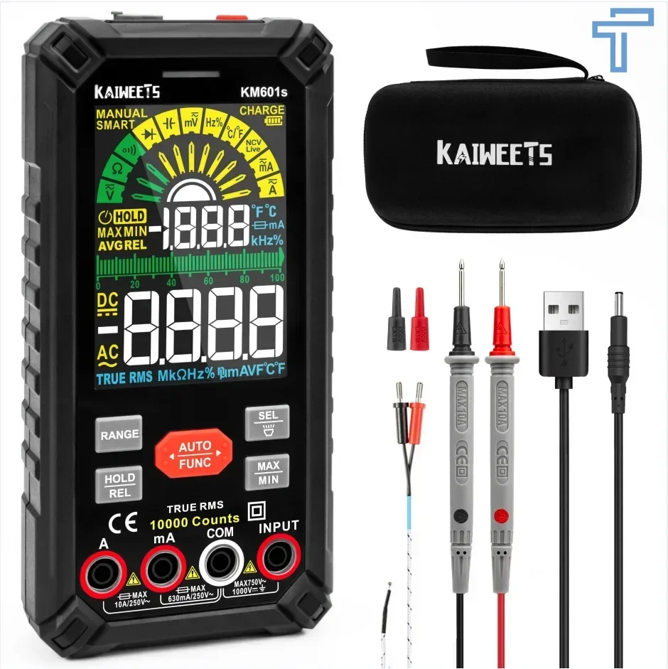 KAIWEETS KM601S High Precise 10000Counts 1000V AC DC Smart Digital Multimeter Ohm Hz NCV Live C uF Duty Multimetro Voltage Meter
KAIWEETS KM601S High Precise 10000Counts 1000V AC DC Smart Digital Multimeter Ohm Hz NCV Live C uF Duty Multimetro Voltage Meter