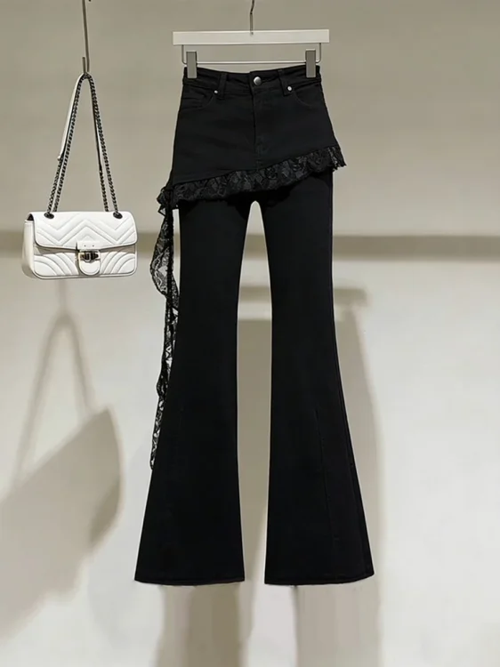 American Style High Waist Bell Bottom Jeans Women's Lace Splicing Slimming Long Trousers Casual Design Spring Fashion
American Style High Waist Bell Bottom Jeans Women's Lace Splicing Slimming Long Trousers Casual Design Spring Fashion