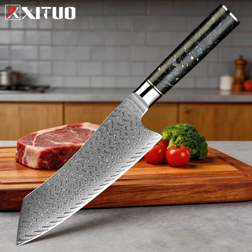XITUO 7 Inch Santoku Knife Resin-coated Carbon Fiber Handle, Damascus Steel Sharp Japanese Kitchen Cooking Knife for Slicer Meat
XITUO 7 Inch Santoku Knife Resin-coated Carbon Fiber Handle, Damascus Steel Sharp Japanese Kitchen Cooking Knife for Slicer Meat