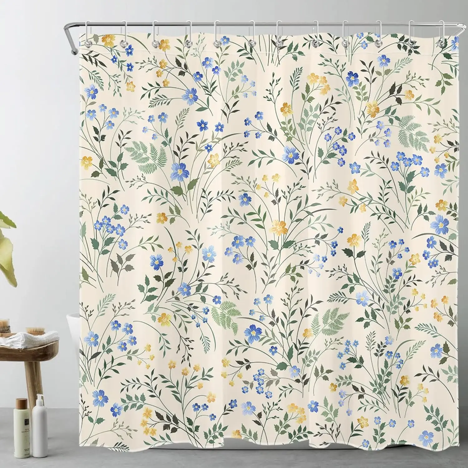Wildflower Shower Curtain 72x72, Blue Yellow Floral Green Leaf on Beige Fabric Bathroom Decor with Hooks
Wildflower Shower Curtain 72x72, Blue Yellow Floral Green Leaf on Beige Fabric Bathroom Decor with Hooks
