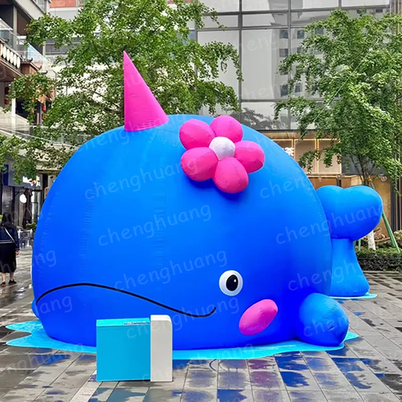 Inflatable blue whale baby with flowers, equipped with a blower, outdoor activity decoration prop
Inflatable blue whale baby with flowers, equipped with a blower, outdoor activity decoration prop
