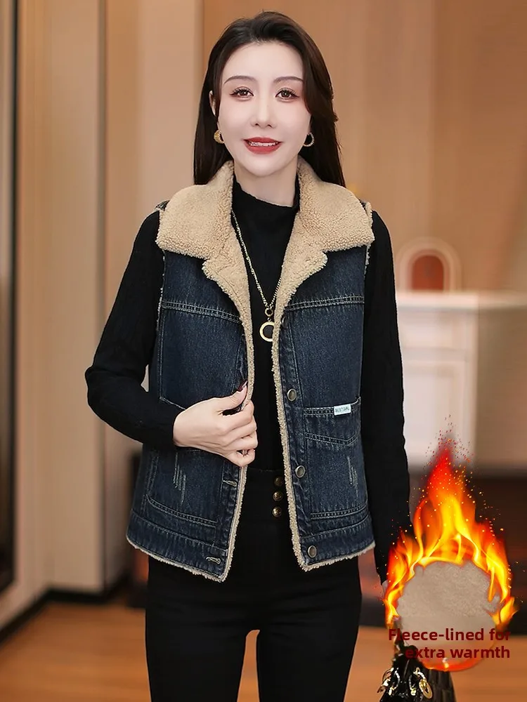 Thickened Fleece Warm Vest Outerwear Women's Fashion Winter Unique Beautiful Denim Vest Commute Style Splice Design Side Pocket
Thickened Fleece Warm Vest Outerwear Women's Fashion Winter Unique Beautiful Denim Vest Commute Style Splice Design Side Pocket