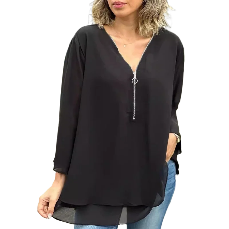 Women's Casual Loose V-neck Three-quarter Sleeve Blouse Shirt 2025 Spring Summer Holiday Ladies Chiffon Metal Zipper Blouses Top
Women's Casual Loose V-neck Three-quarter Sleeve Blouse Shirt 2025 Spring Summer Holiday Ladies Chiffon Metal Zipper Blouses Top