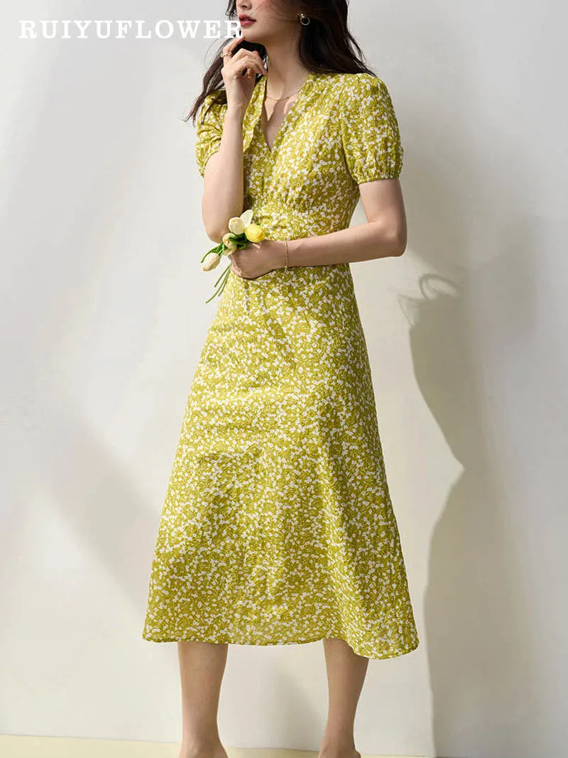 Summer Lady French Retro Floral Dress Female Slim Cotton High Waist Short Princess Sleeve V-Neck A-LINE Long Skirt Women Clothes
Summer Lady French Retro Floral Dress Female Slim Cotton High Waist Short Princess Sleeve V-Neck A-LINE Long Skirt Women Clothes