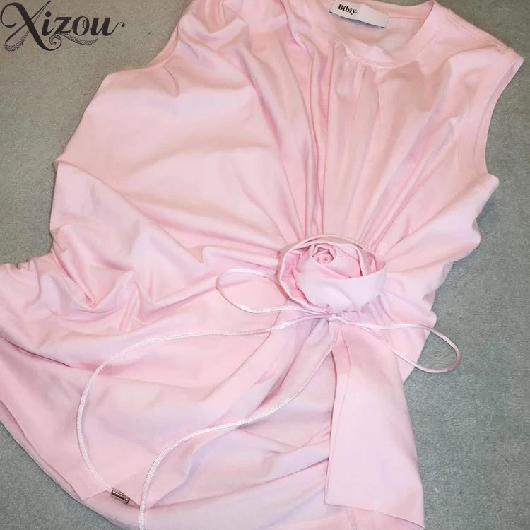 O Collar Tee Japanese Style Women's Sleeveless Tops 3D Rose Ruched Waist Pure Color Round Neck Vest Fashion Summer Tank Top
O Collar Tee Japanese Style Women's Sleeveless Tops 3D Rose Ruched Waist Pure Color Round Neck Vest Fashion Summer Tank Top