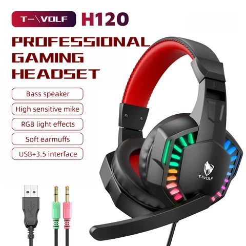 RGB Wired Gaming Headset with Microphone, USB & 3.5mm Over‑Ear Headphones for PC Laptop PS4 PS5 Mobile, Adjustable Noise‑Cancelling Mic, Surround Stereo Sound, Comfortable Headset for Gaming, Office, Study & Daily Use