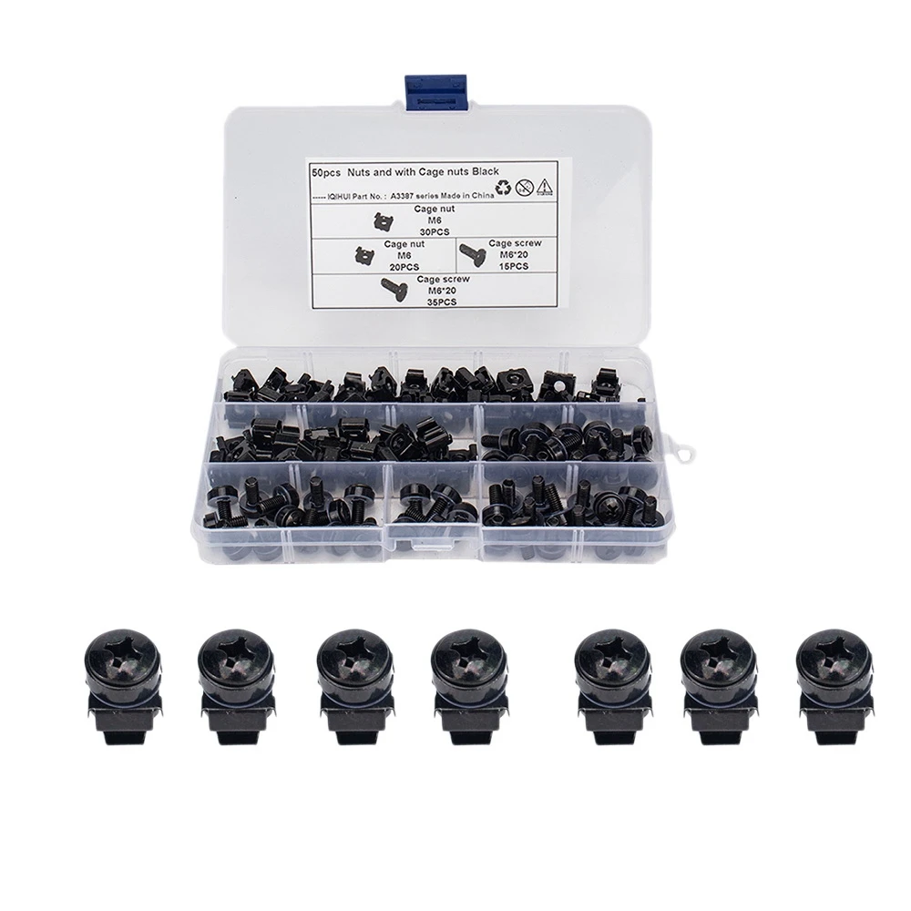 50Pcs M6 12mm Nuts and Screw Screw with Cage Nuts Black for Server Rack Cabinet Rack Mount
50Pcs M6 12mm Nuts and Screw Screw with Cage Nuts Black for Server Rack Cabinet Rack Mount