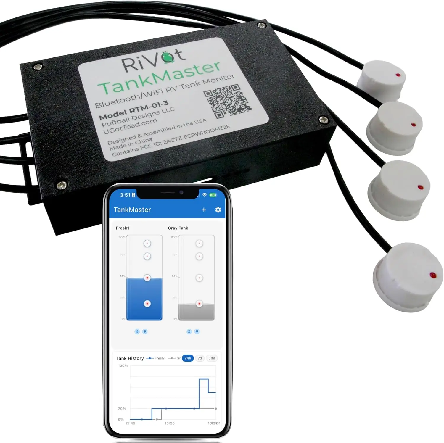 TankMaster RV Tank Monitor - Contactless External Tank Level Sensors with Bluetooth & WiFi - Fresh, Gray & Black Tanks No
TankMaster RV Tank Monitor - Contactless External Tank Level Sensors with Bluetooth & WiFi - Fresh, Gray & Black Tanks No