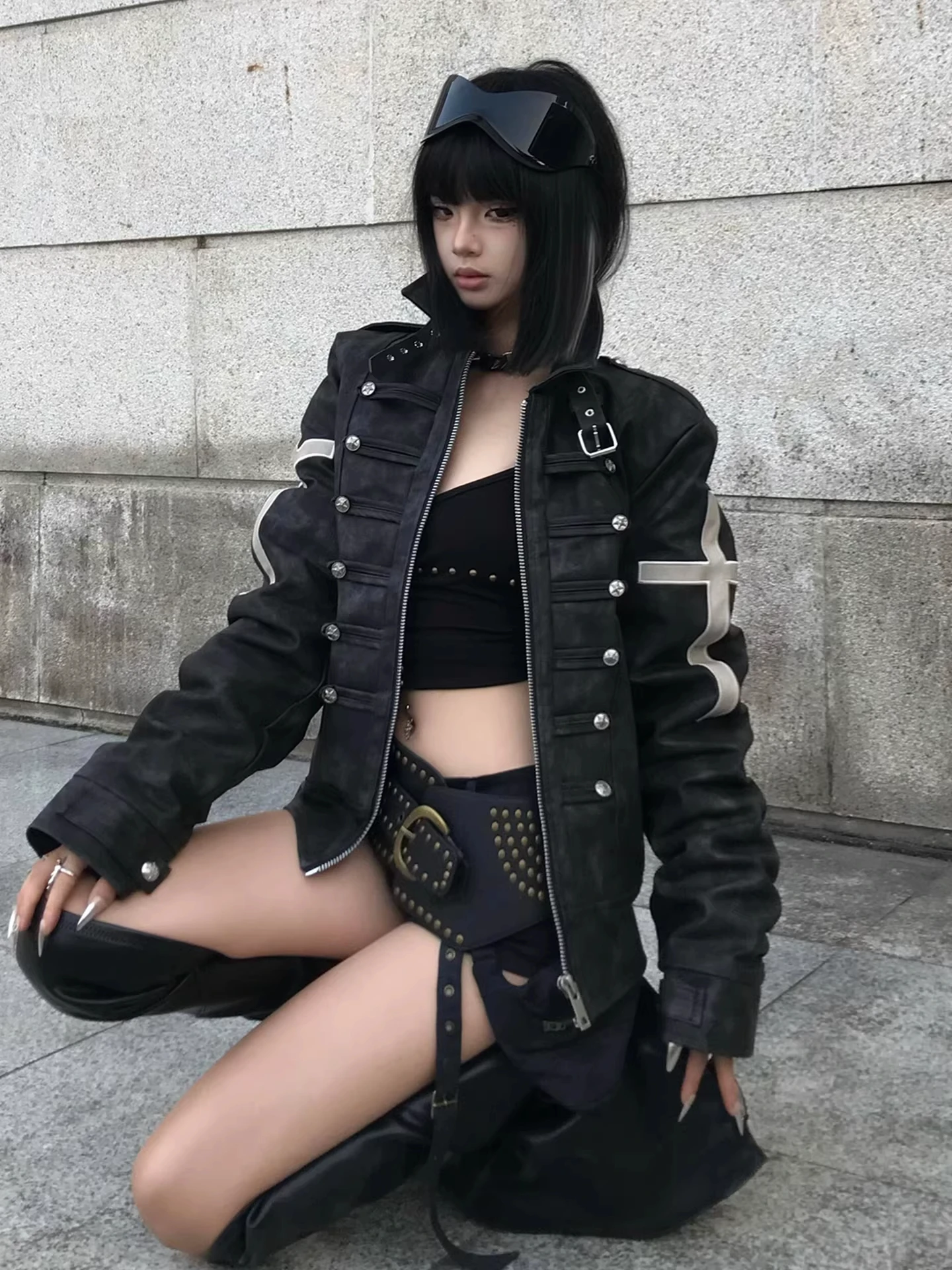 Visual Black Thickened Shoulder Women's Jacket Street Punk Style Short Leather Coat Spring Fashion Outerwear Straight Tube
Visual Black Thickened Shoulder Women's Jacket Street Punk Style Short Leather Coat Spring Fashion Outerwear Straight Tube