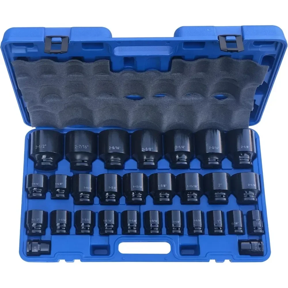 Набор ударных головок из 29 предметов, привод 3/4 дюйма, стандартный SAE, от 3/4 до 2-1/2 дюйма, сталь CR-V, 6-точечный
Набор ударных головок из 29 предметов, привод 3/4 дюйма, стандартный SAE, от 3/4 до 2-1/2 дюйма, сталь CR-V, 6-точечный