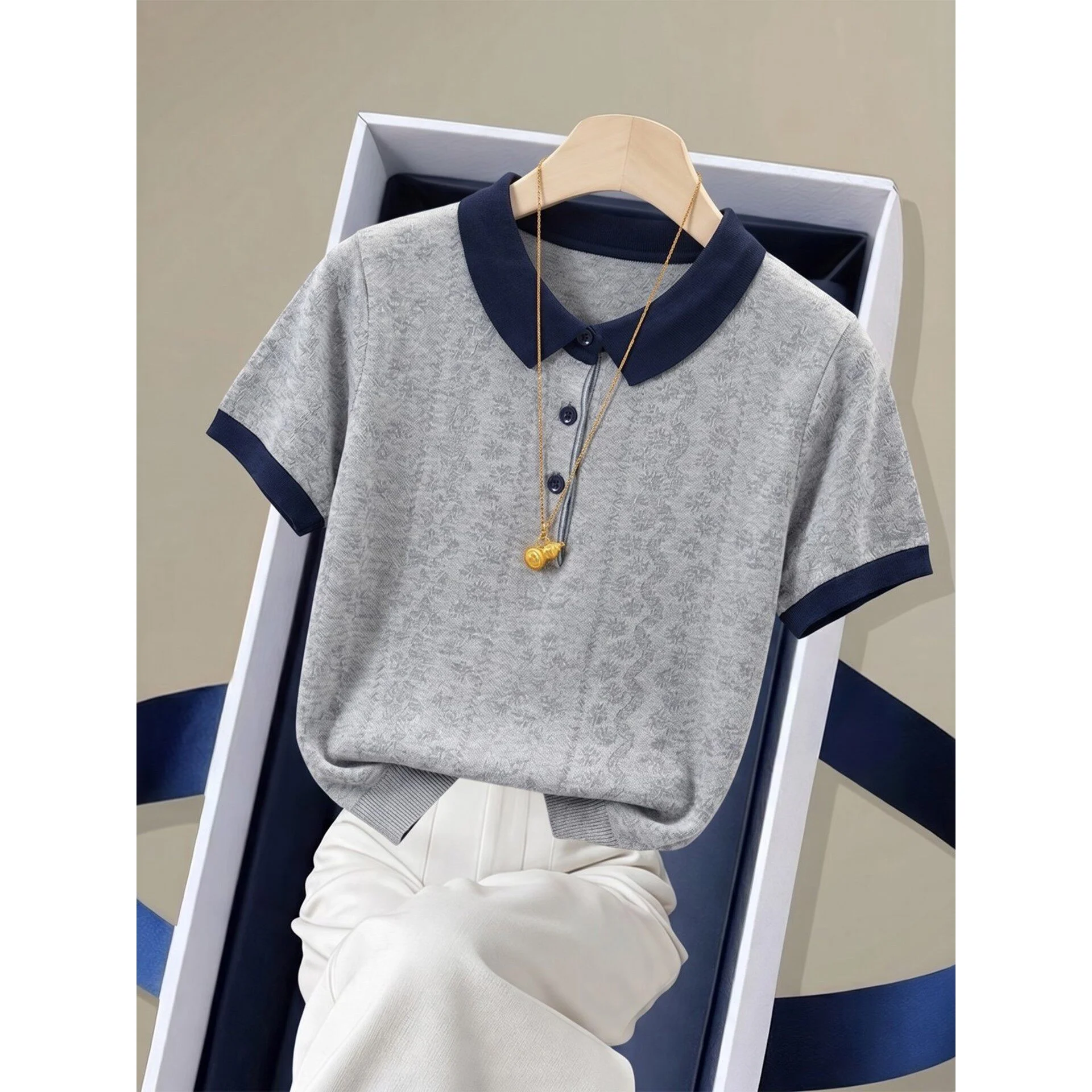 Knitted Shirt Women's Short Sleeve Loose Fit Slimming Top Color Block Design Summer Fashionable Casual Wear
Knitted Shirt Women's Short Sleeve Loose Fit Slimming Top Color Block Design Summer Fashionable Casual Wear