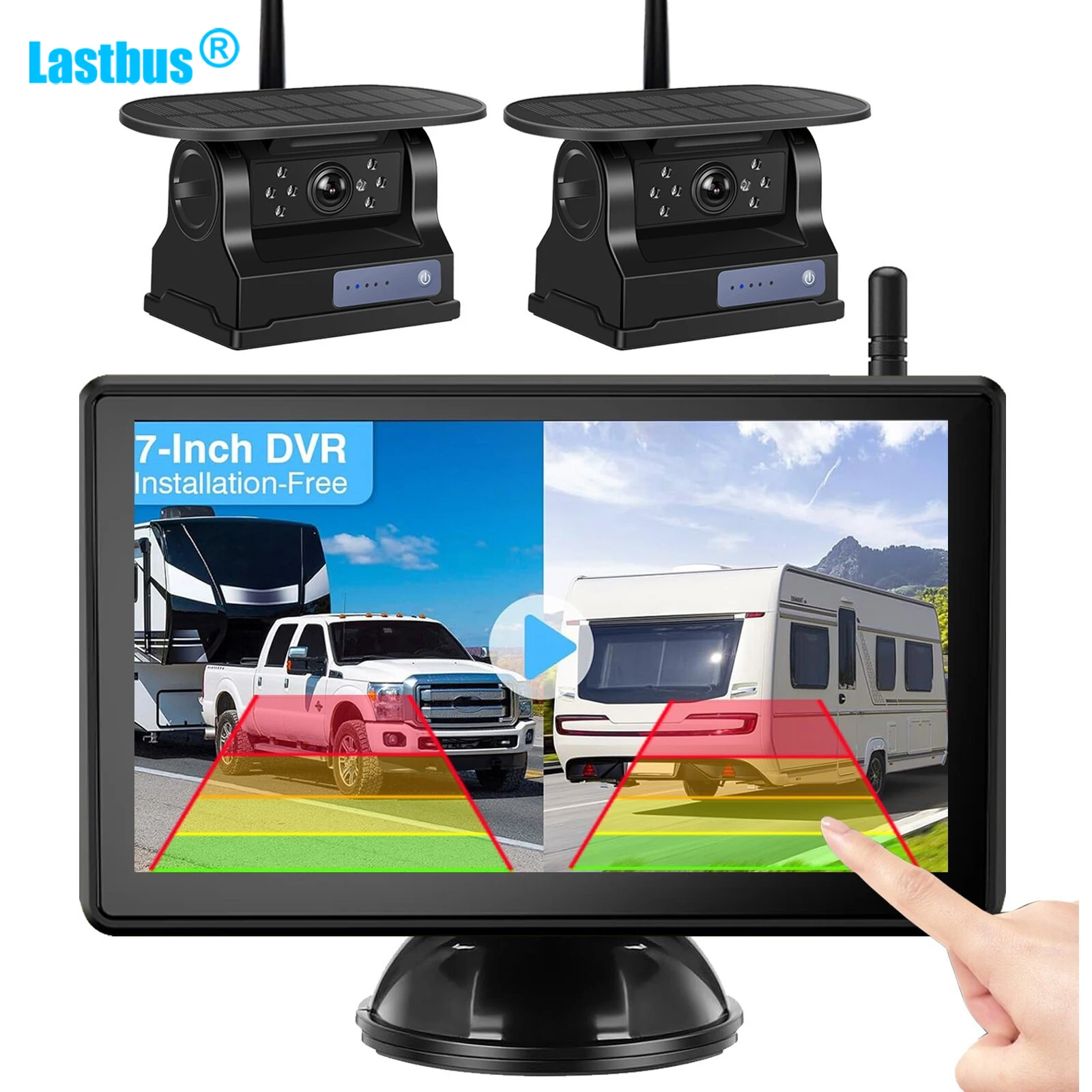 lastbus 7" Touch Screen Monitor With 2 Wireless Magnetic Solar Backup Camera For Truck Camper 
lastbus 7" Touch Screen Monitor With 2 Wireless Magnetic Solar Backup Camera For Truck Camper