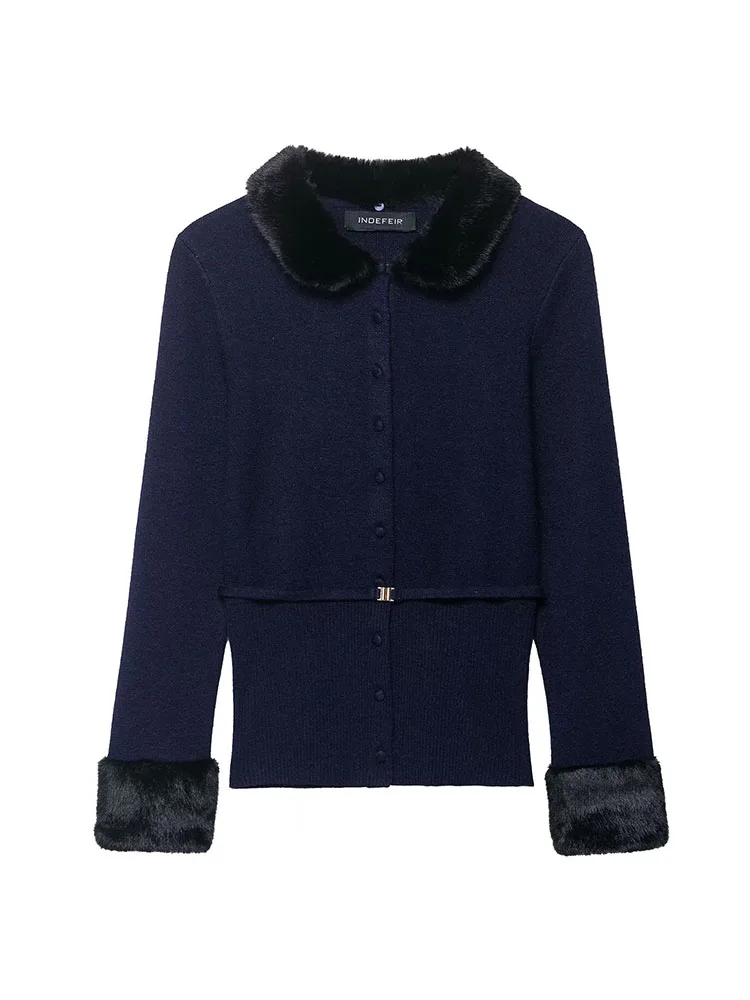 HH Women Autumn New Fashion Knitted Tops Navy Blue Turn-Down Collar Long Sleeves Belt Decoration Button Female Chic Cardigans
HH Women Autumn New Fashion Knitted Tops Navy Blue Turn-Down Collar Long Sleeves Belt Decoration Button Female Chic Cardigans