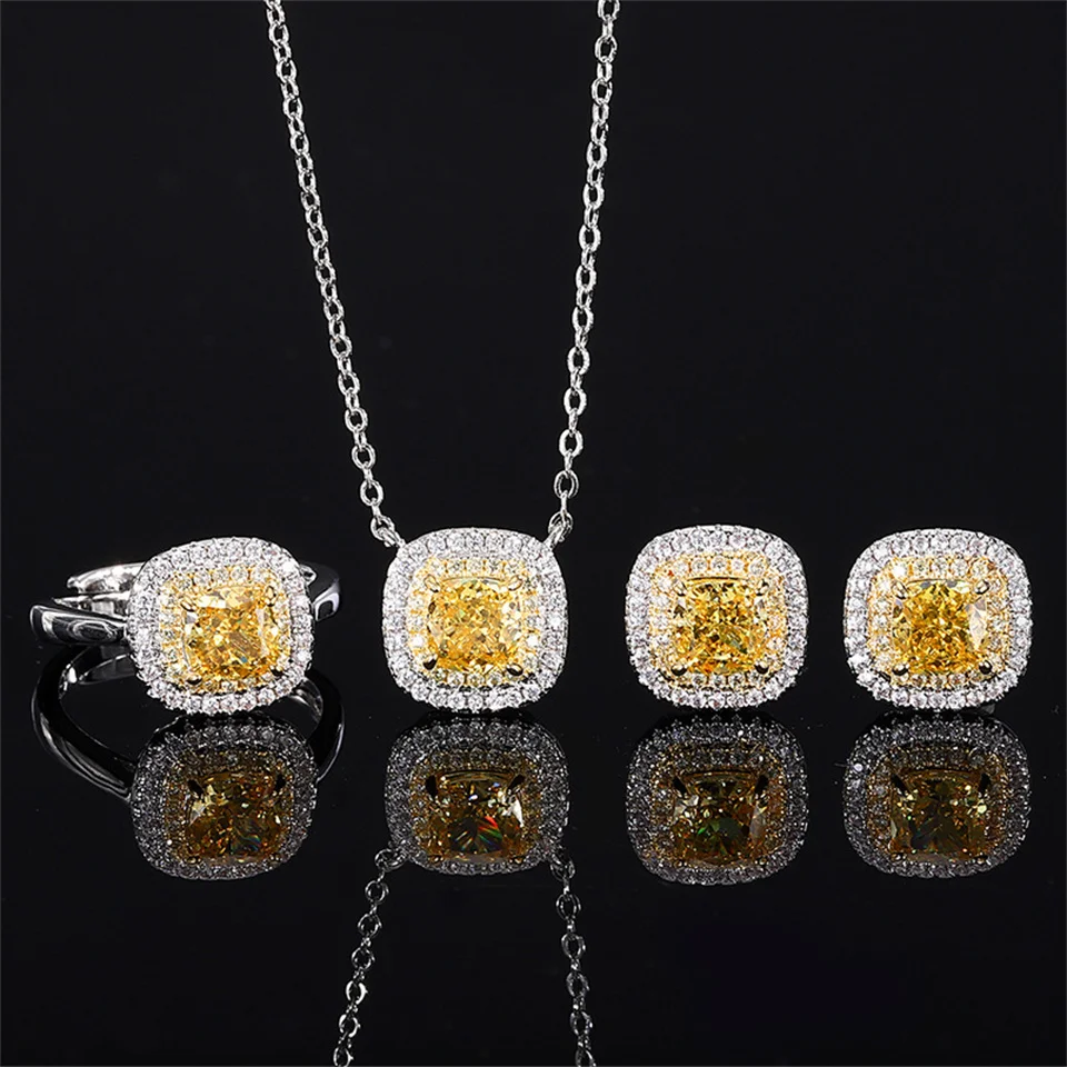 New High Carbon Diamond Rings Necklaces Earrings Sets Square Light Luxury Yellow Sapphire Stainless Steel Jewelry Main Stone 6*6
New High Carbon Diamond Rings Necklaces Earrings Sets Square Light Luxury Yellow Sapphire Stainless Steel Jewelry Main Stone 6*6