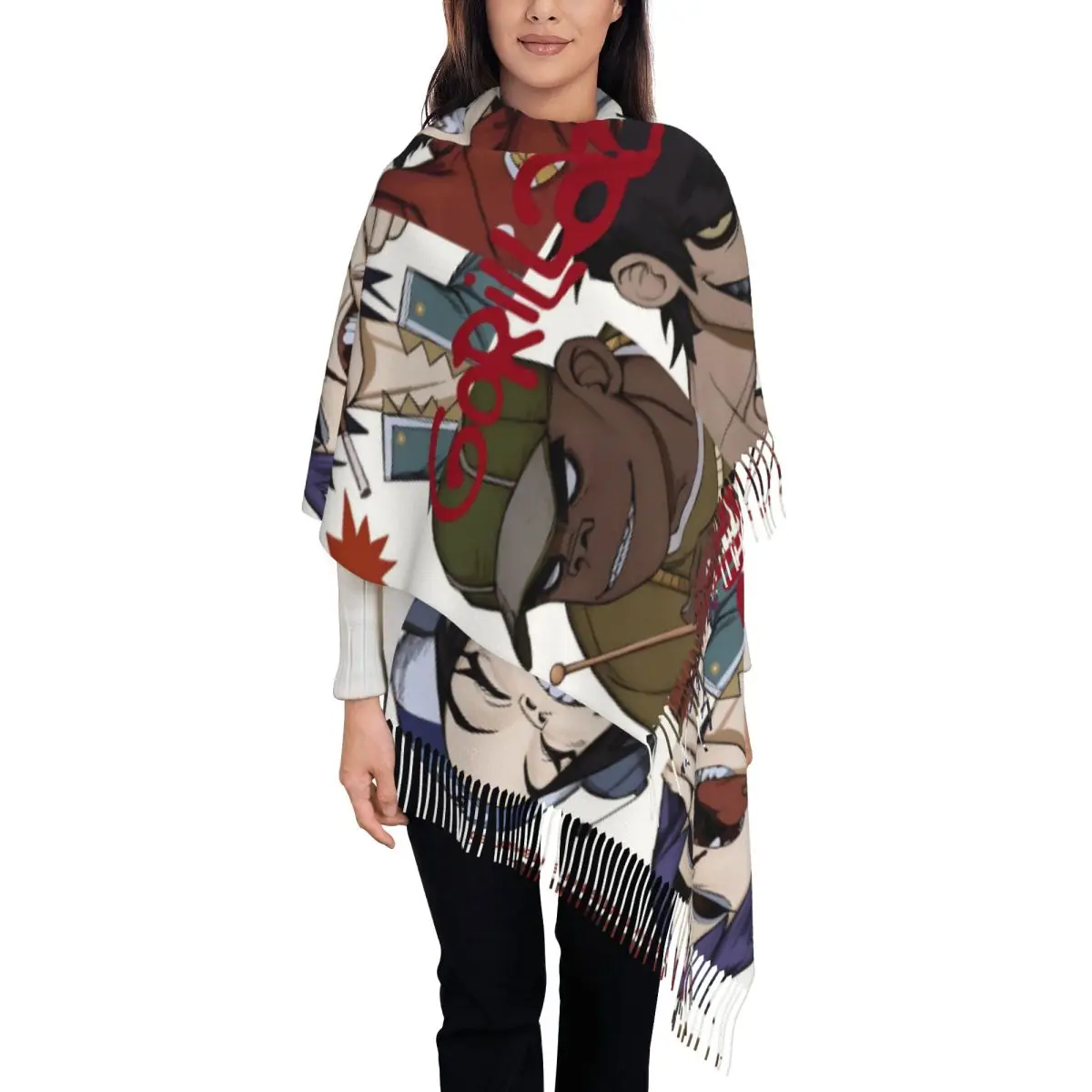 Женский шарф с кисточкой Gorillaz Rock Band, большая зимне-осенняя шаль и накидка, повседневная одежда, шарфы из пашмины
Женский шарф с кисточкой Gorillaz Rock Band, большая зимне-осенняя шаль и накидка, повседневная одежда, шарфы из пашмины