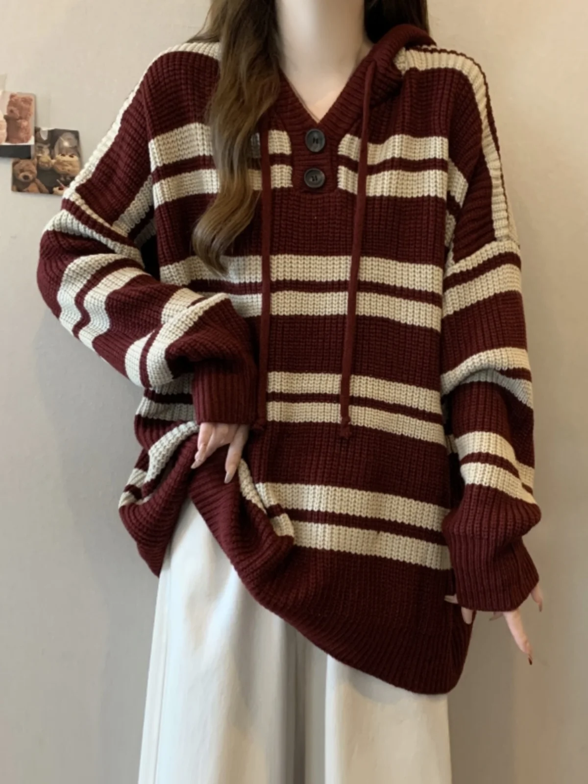 Loose Lazy Style Hoodie Women's Outerwear Spring Autumn plus Size Fat MM Mid-Length Top Striped Knitted Sweater
Loose Lazy Style Hoodie Women's Outerwear Spring Autumn plus Size Fat MM Mid-Length Top Striped Knitted Sweater